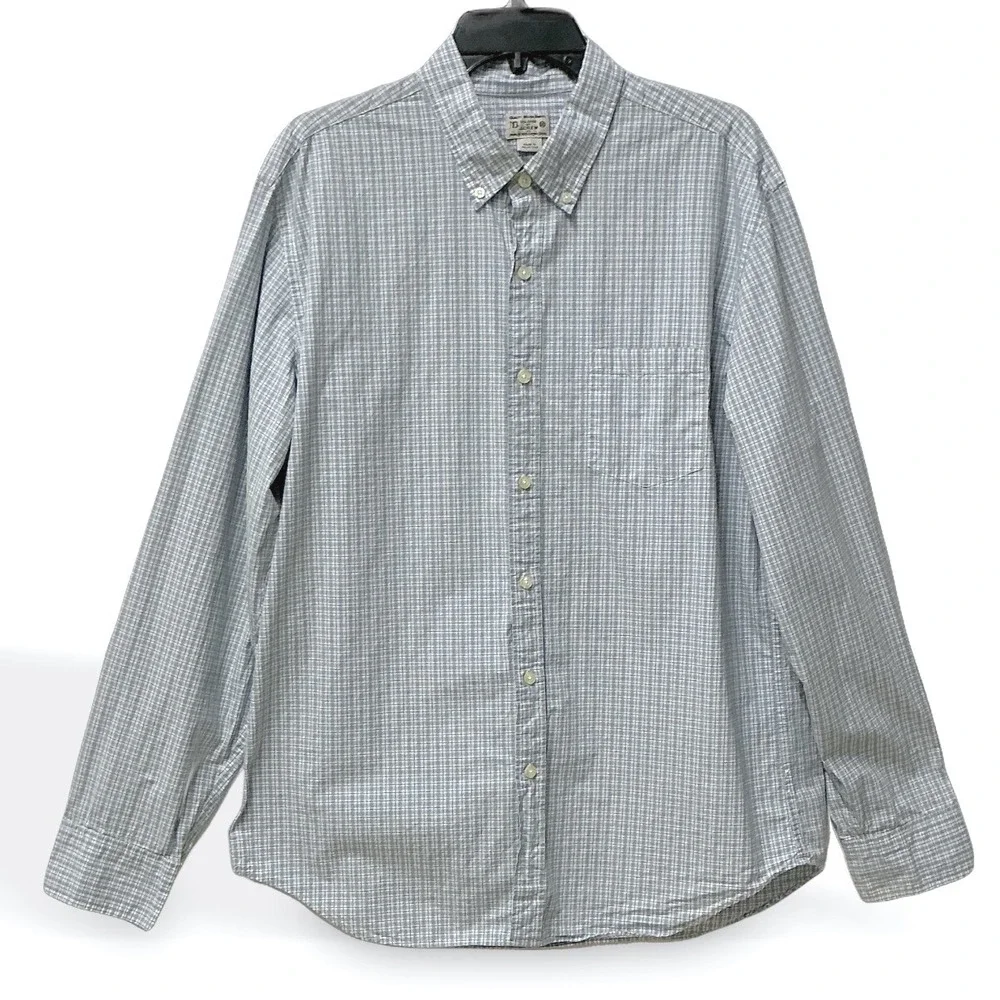 J. Crew Mens Blue White Micro Check Cotton Button Down Shirt XL‎ 47238 FA14